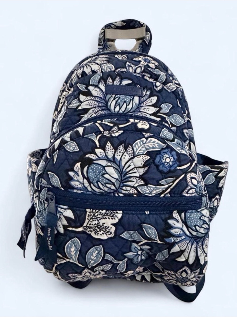 Vera Bradley-Blue and White Floral Print Cotton Small Backpack